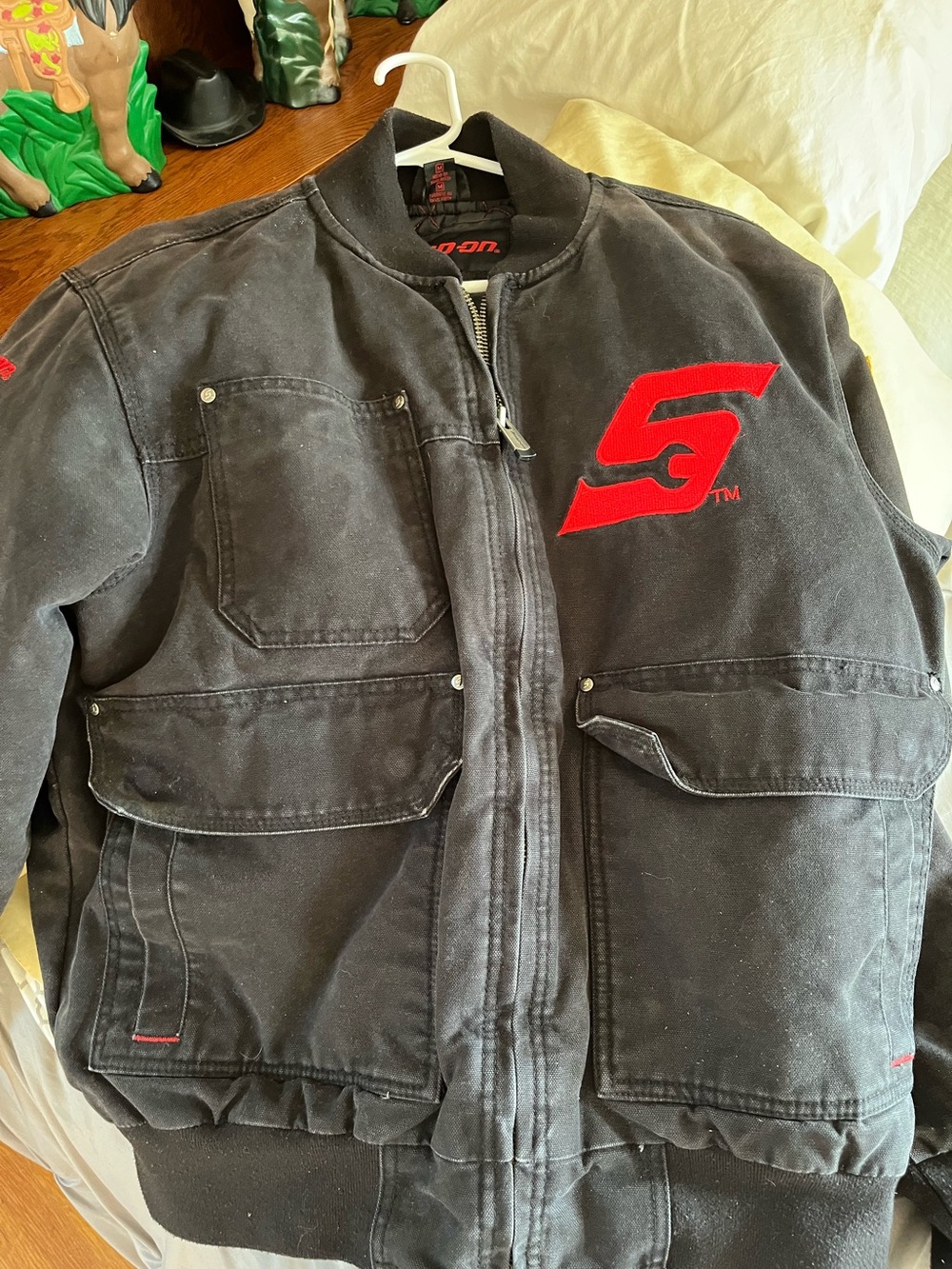 Snap On Black Bomber Jacket with Red 'S' Logo